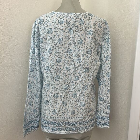 Pine Cone Hill Fine Linens cotton India blue white print tunic medium m - Picture 3 of 7